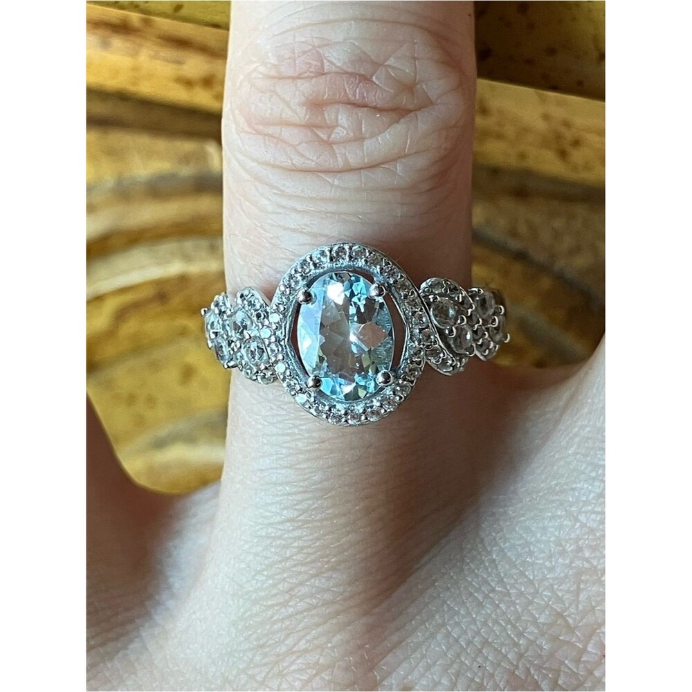 Natural Aquamarine Sterling Silver Ring Size 7